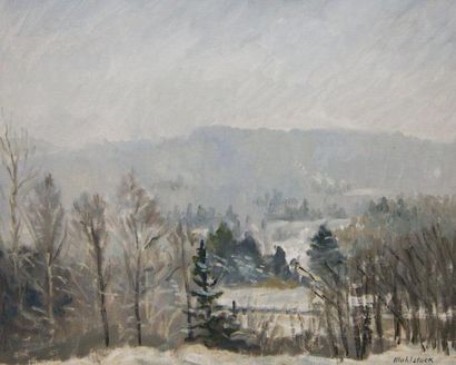 MUHLSTOCK, Louis (1904-2001) Paysage d'hiver Huile sur carton-toile Signée en bas...