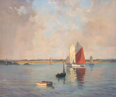 RIORDON, Eric John Benson RCA (1906-1948) Bateaux de pêche Huile sur toile Signée...