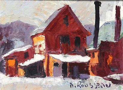 ROUSSEAU, Albert (1908-1982) "Moulin à bois" Huile sur carton toile Signée en bas...