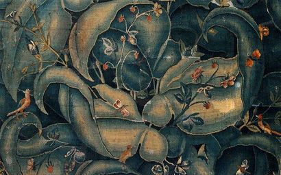 AUBUSSON Rare fragment de tapisserie aux aristoloches. France, début XVIIème siècle....