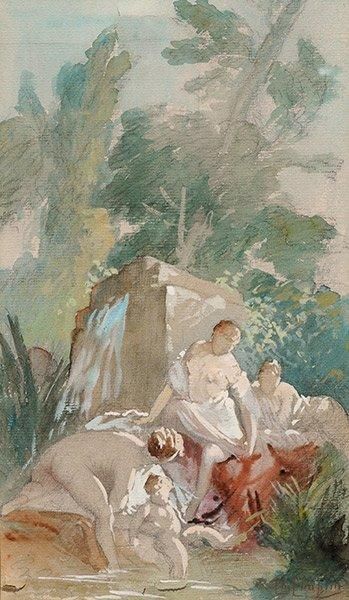 CHAPLIN, Charles Josuah (1825-1891) Femmes au bain Gouache sur papier Signée en bas...