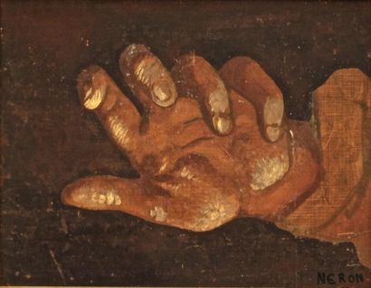 NERON, Michel (1931) Une main Huile sur toile Signée en bas à droite: "NERON" 18x23cm...