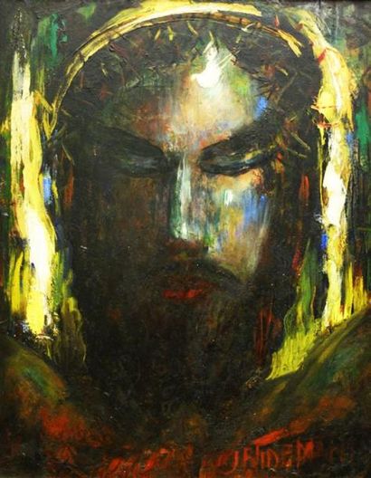 TIDEMANIS, Janis Ferdinands (1897-1964) Christ à la couronne d'épines Huile sur masonite...