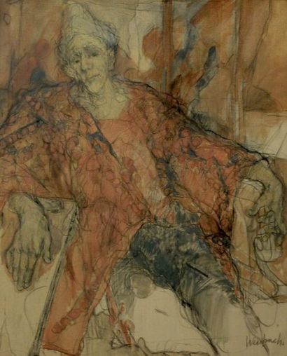 WEISBUCH, Claude (1927-2014) Harlequin Crayon et aquarelle sur toile Signée en bas...