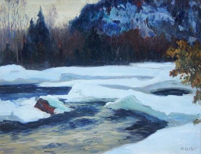 Cullen, Maurice Galbraith (1866-1934) Ruisseau en hiver Huile sur panneau Signée...