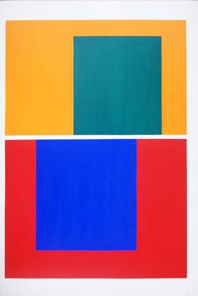 GOGUEN, Jean (1928-1989) "Pulsation blue et vert" Acrylique sur isorel Signée et...