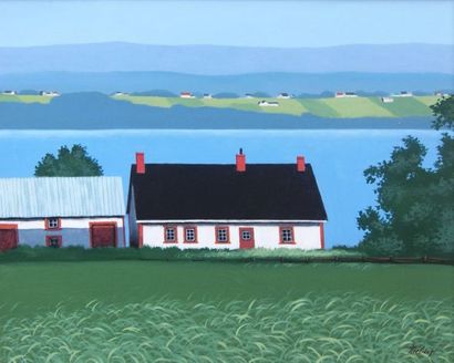 THÉBERGE, Claude (1934-2008) "Vieille maison à L'Île d'Orléans" Acrylique sur toile...