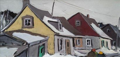 CANTIN, Roger (1930-) Maisons Huile sur toile Signée en bas à gauche: Cantin 25.5x51cm...