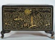 CHINE, XVIIe siècle Cabinet en bois laqué à décor de fleurs et de paysages en nacre...