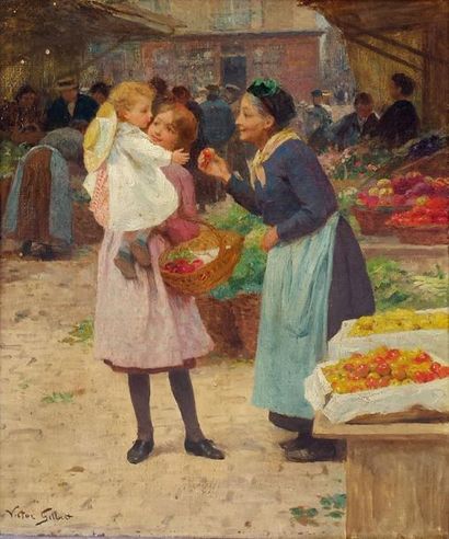 GILBERT, Victor Gabriel (1847-1935) "La récompense" Huile sur toile Signée en bas...