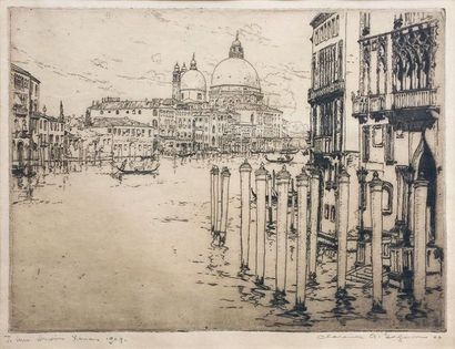 GAGNON, Clarence Alphonse (1881-1942) "Grand Canal, Venise" Eau-forte Signée et datée...