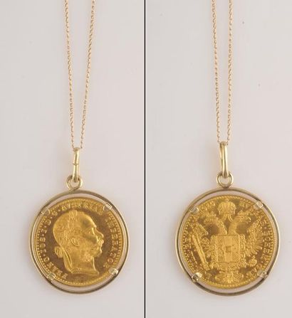 null FRANCOIS JOSEPH, 4 DUCATS 1915 AUTRICHE Pièce de monnaie montée en médaille...