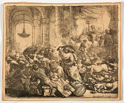 Rembrandt van RIJN (1606-1669) "Christ Driving the Money Changers from the Temple"...