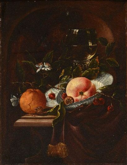 NELLIUS, Martinus N. (1621-1706) Nature morte au papillon Huile sur toile Signée...