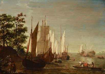 VERSCHUIR, Lieve Pietersz. (c.1630-1686) Marine Huile sur panneau de bois 25x35cm...