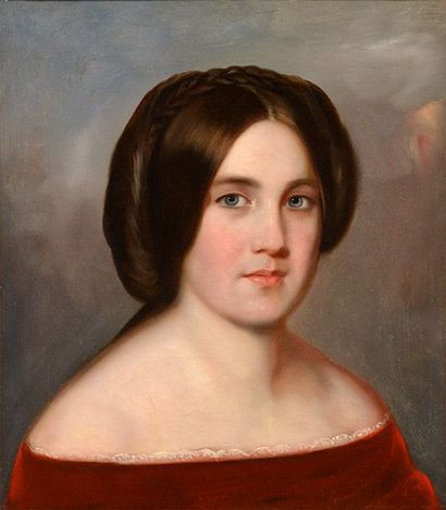 Hamel, Théophile (1817-1870) "Portrait of a young woman" Huile sur toile Titrée au...