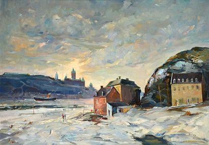 IACURTO, Francesco RCA (1908-2001) "Vue sur Québec de Lévis" Huile sur toile Signée...