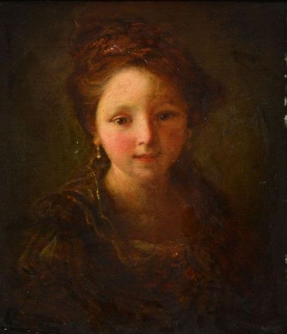 GRIMOU, Jean Alexis (c.1678-1733) Portrait de jeune fille Huile sur panneau de bois...