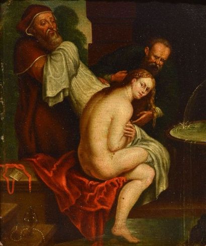 ECOLE HOLLANDAISE (XVIIème siècle) D'après Rembrandt Toilette Huile sur panneau de...