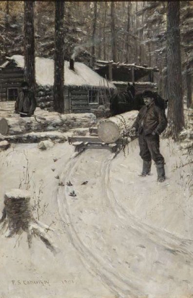 COBURN, Frederick Simpson RCA (1871-1960) «The Canadian...Winter logging...» Huile...