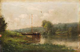 DAUBIGNY, Karl (1846-1886) «Environs de Rougival» Huile sur panneau de bois Porte...