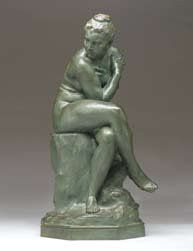 DALOU, Aimé-Jules (1838-1902) Désespoir Sculpture de bronze à patine verte Signée...