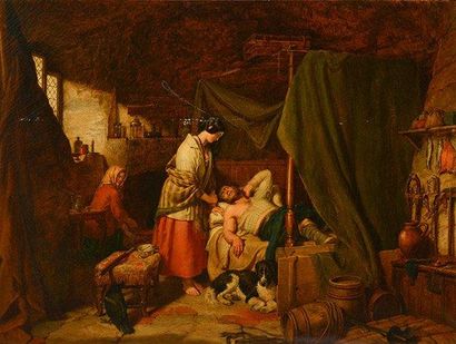 LANDSEER, Edwin Henry (1802-1873) Le contrebandier Huile sur toile Inscribtion sur...