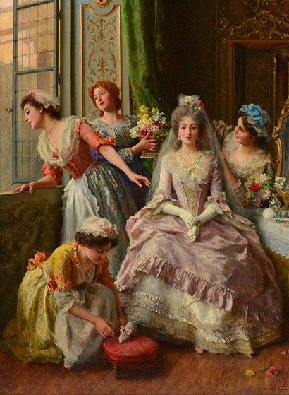 ANDREOTTI, Federico (1847-1930) "Awaiting the Bridegroom" Huile sur toile Signée...