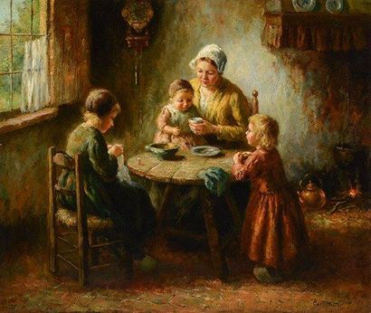 BOUTER, Cornelius Carel Verschuur (1888-1966) Mère et enfants Huile sur toile Signée...