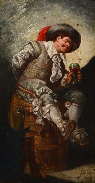 ÉCOLE FRANÇAISE, XIXe siècle "Le buveur de vin" Huile sur panneau 40.5x20.5cm - ...
