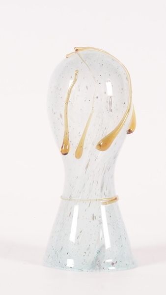 MURANO Sculpture en verre de Murano à nuances bleutées gouttes brunes. H: 38.5cm...