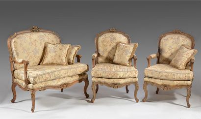 De style Louis XV Ensemble de salon de style Louis XV comprenant deux fauteuils et...