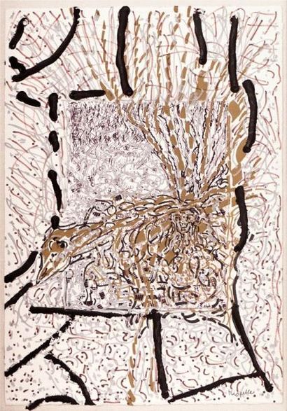 RIOPELLE, Jean-Paul RCA (1923-2002) "Canard libre" Technique mixte sur papier marouflée...