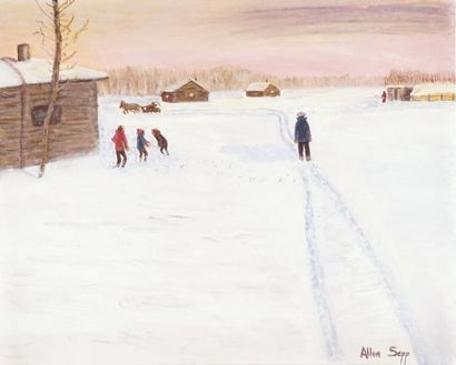 Sapp, Allen (1929-) Enfants dans la neige Huile sur toile Signée en bas à droite:...