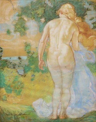 CHALLENER, Frederick Sproston (1869-1959) Nymphe Pastel Signé et daté en bas à gauche:...