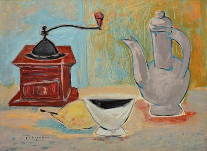 BEAULIEU, Paul Vanier RCA (1910-1996) "Nature morte au moulin à café" Huile sur toile...