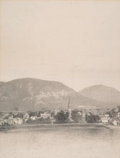 LEDUC, Ozias RCA (1864-1955) Vue de St-Hilaire depuis Beloeil Crayon sur papier préparé...