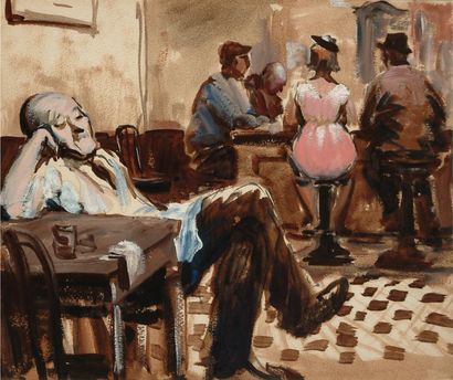 PAVLOSKY, Vladimir (1884-1944) «Bar Scene» Aquarelle et gouache sur papier «Bar scene»...