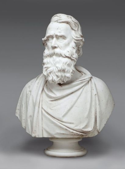 null Buste en marbre blanc représentant Aristote Italie, XIXème siècle. White marble...