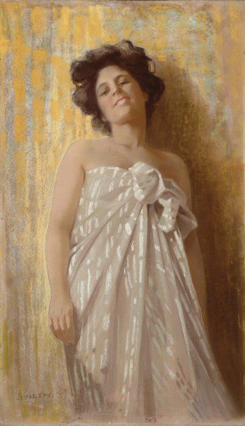 BOILEAU, F.X. (actif XXème - active 20th c.) Femme à la serviette Pastel sur papier...