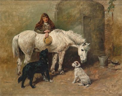 EMMS, John (1843-1912) Jeune homme et son cheval Huile sur toile Signée et datée...