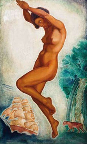VAN NOTEN, Jean (1903-1982) Josephine Baker dansant nue Huile sur toile Signée et...
