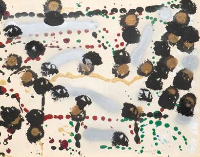 RIOPELLE, Jean-Paul RCA (1923-2002) «Fleurs noires» Huile sur papier marouflé sur...