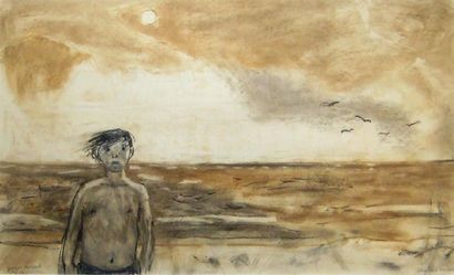 LEMIEUX, Jean-Paul RCA (1904-1990) «Garçon au bord de la mer» Fusain et pastel sur...