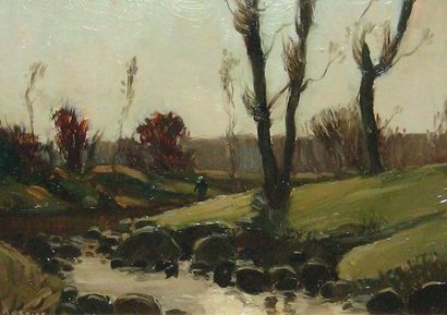 ROSAIRE, Arthur-Dominique (1879-1922) Près de la rivière Huile sur panneau Signée...