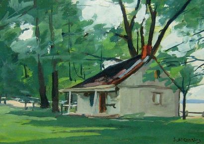 SAINT-CHARLES, Joseph (1868-1956) Maison en été Huile sur panneau de bois Signée...