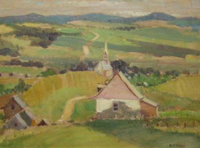 TAYLOR, William Hugues (né/born 1891) «St-Tite-des-Caps» Huile sur panneau de bois...