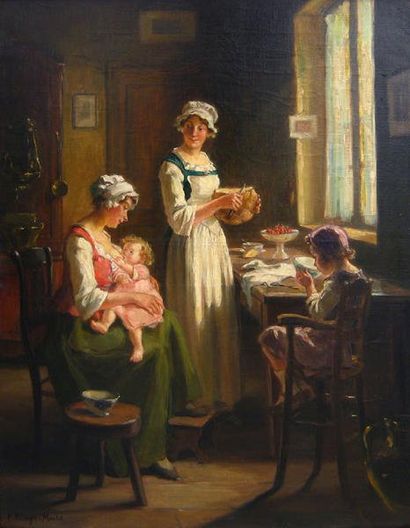 VALLAYER-MOUTET, Pauline (active XIXème - active 19th c.) Le repas Huile sur toile...
