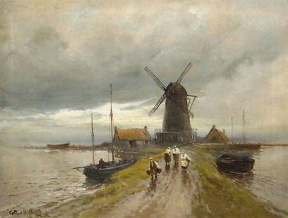 DIEHL, Arthur Vidal (1870-1929) Moulin à vent Huile sur toile Signée en bas à gauche:...