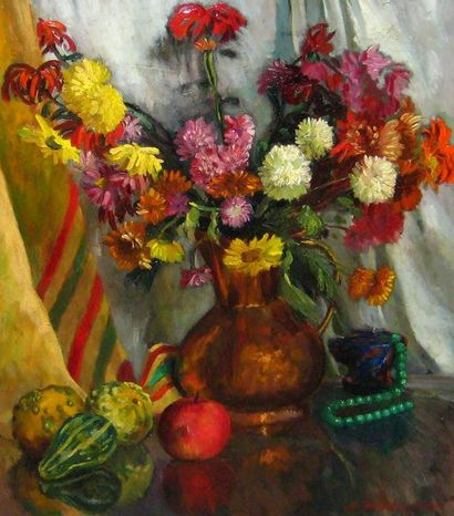 DOWNES, Lionel Fielding (1900-1972) Nature morte aux fleurs Huile sur panneau de...